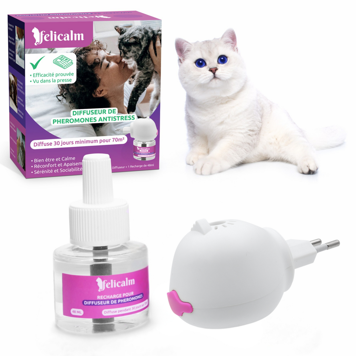 Felicalm – 1 Diffuseur et 1 recharge de Phéromones apaisantes chat et chaton – Anti-stress