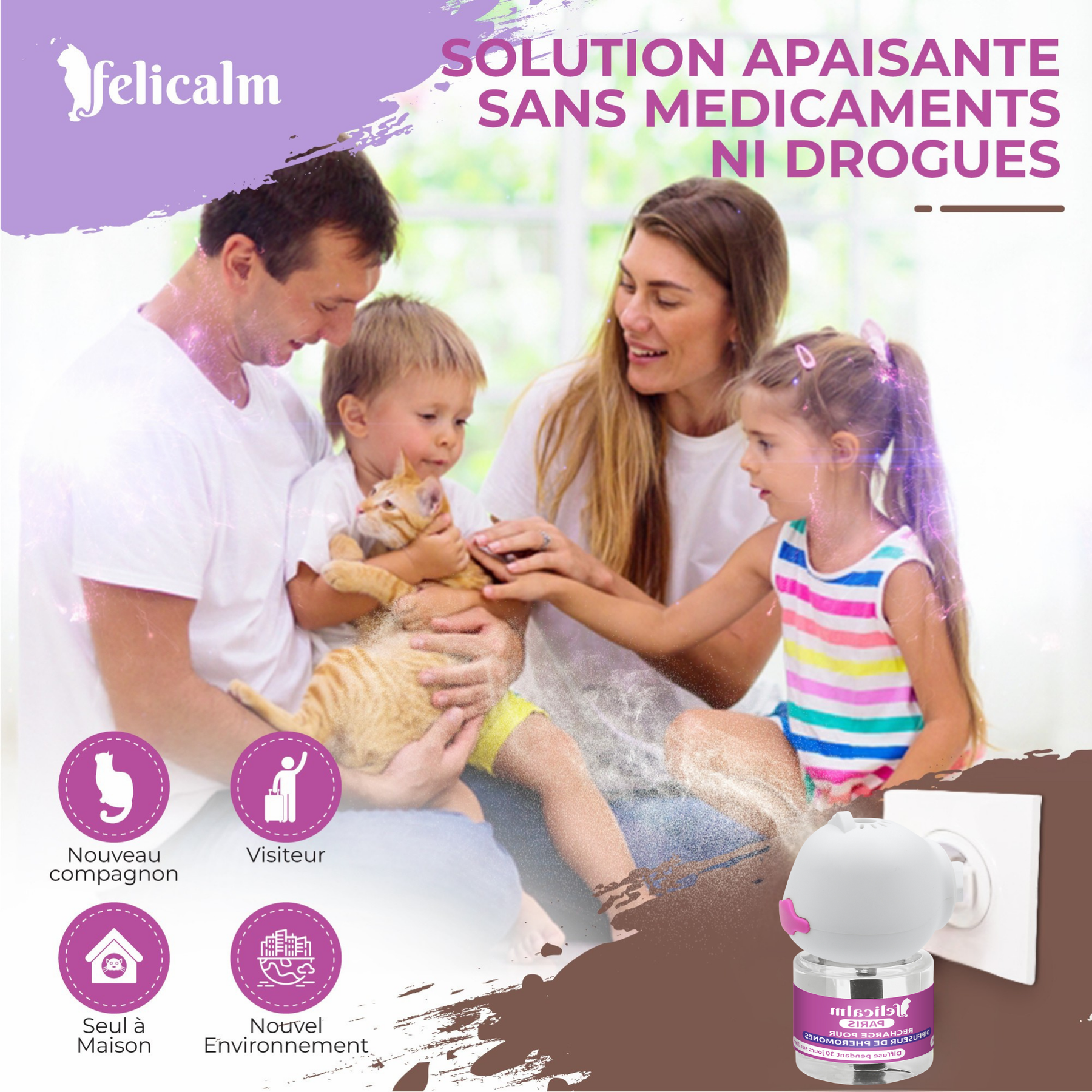 Felicalm – 1 Diffuseur et 1 recharge de Phéromones apaisantes chat et chaton – Anti-stress