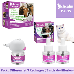 Pack Felicalm – 1 Diffuseur + 3 recharges de phéromones pour chats – 3 mois de diffusion apaisante