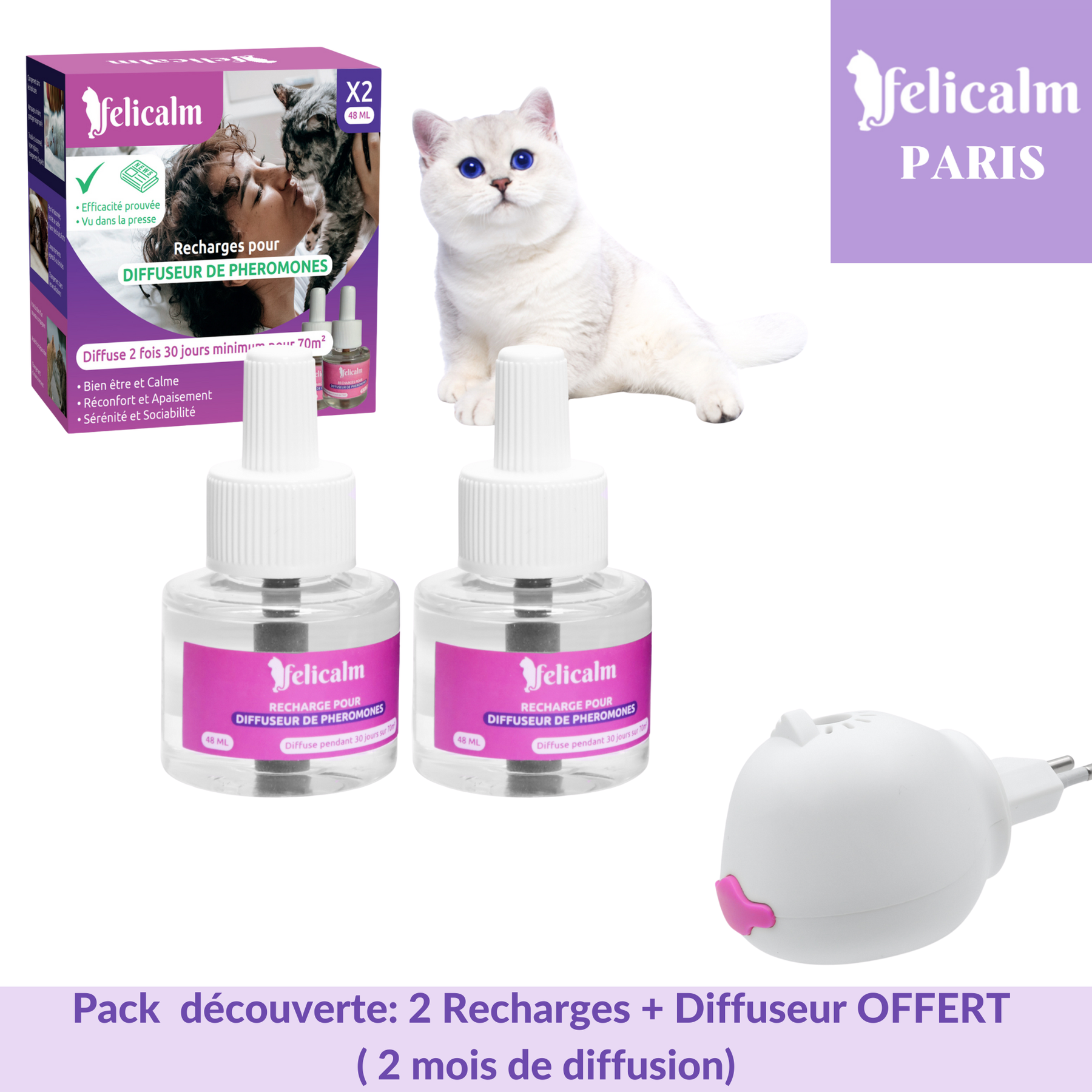 Pack Découverte  : 2 recharges phéromones + 1 diffuseur | Chat apaisé-Felicalm®
