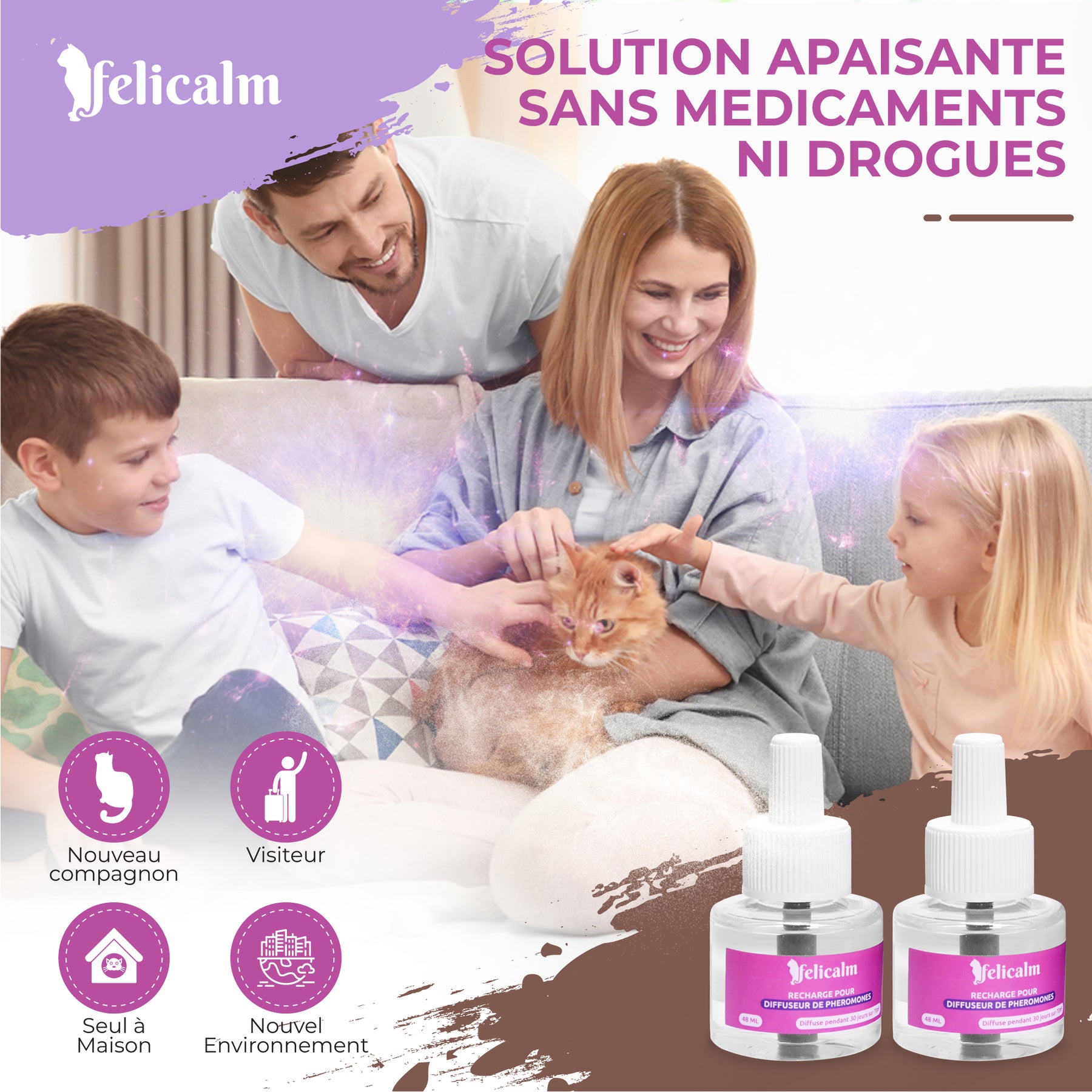 Pack Felicalm – 1 Diffuseur + 3 recharges de phéromones pour chats – 3 mois de diffusion apaisante