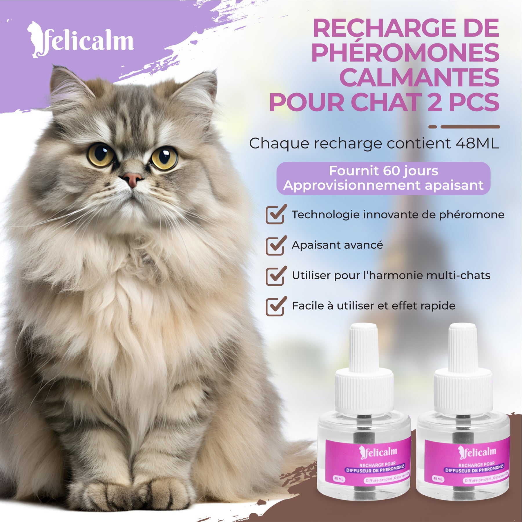 avantage  analogues de phéromones pour chat , apaisante, harmonie entre les chats , facile a utiliser