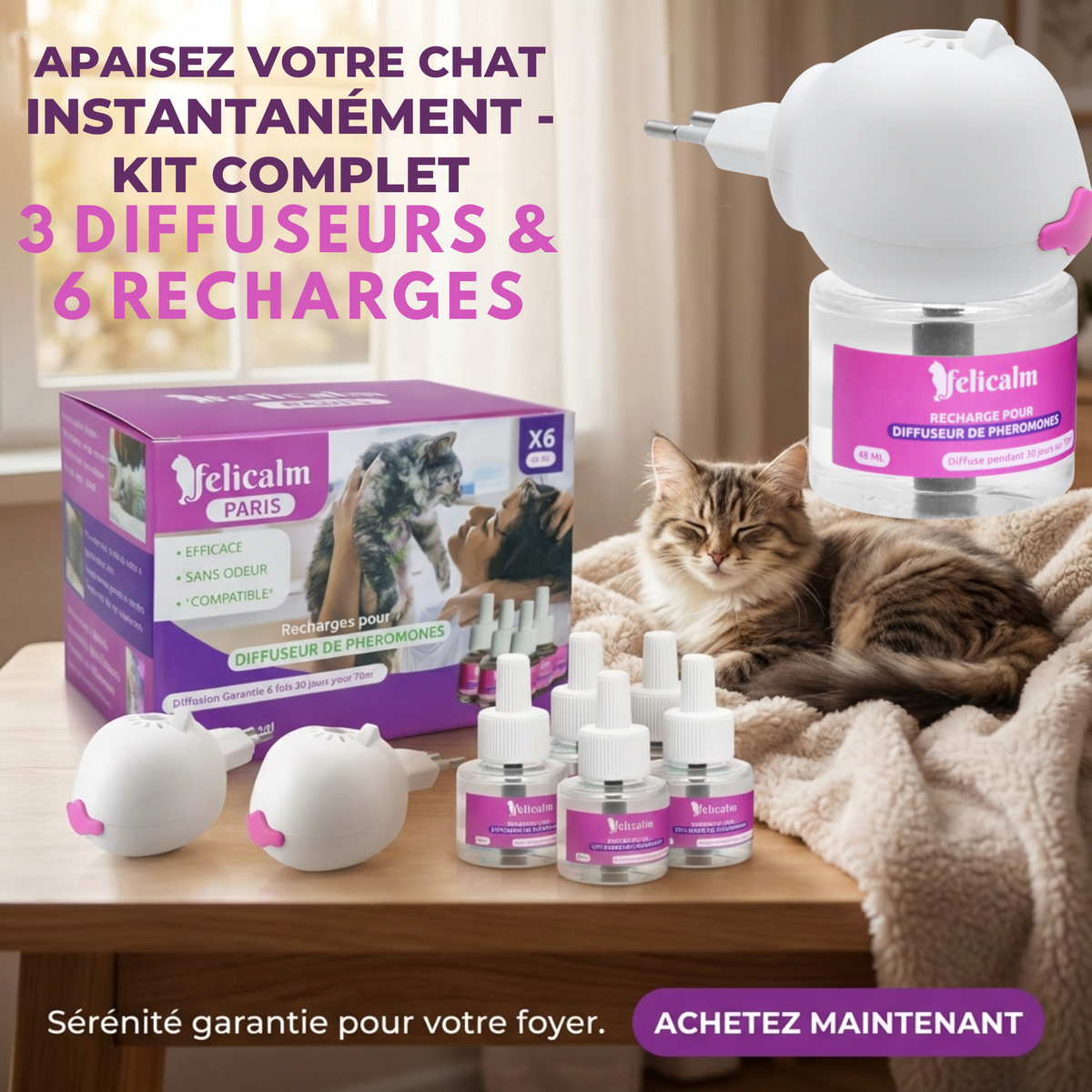 Meilleure Affaire –  3  Diffuseurs+ 6 Recharges de Phéromones Felicalm®